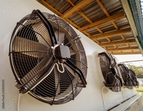 Metal industrial air conditioning vent. HVAC. Ventilation fan.