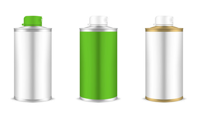 Wall Mural - round tin can with plastic cap and blank label, realistic mockup. aluminum bottle for liquid product