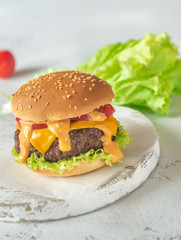 Poster - Hamburger on the wooden board