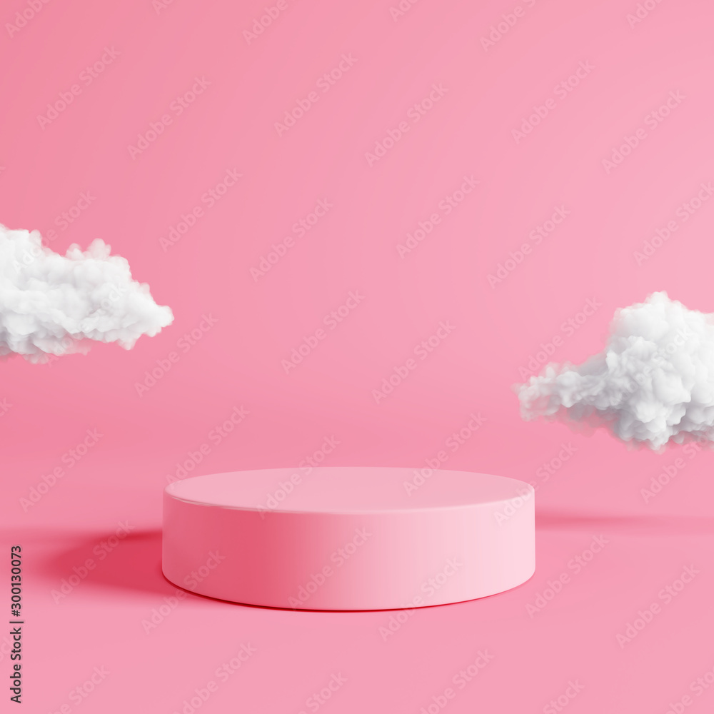 Pink podium with cloud on pastel pink background. 3d rendering - obrazy, fototapety, plakaty 