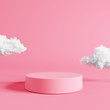Pink podium with cloud on pastel pink background. 3d rendering