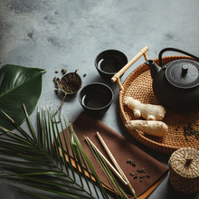 Traditional Asian Tea Ceremony Arrangement, Top View