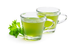 Green Mint Tea In Clear Glass Cups Isolated On White