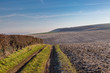 Frost on ploughed fields in the Sussex countryside, on a sunny winters day