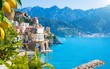 canvas print picture - Small town Atrani on Amalfi Coast in province of Salerno, Campania region, Italy. Amalfi coast is popular travel and holyday destination in Italy.