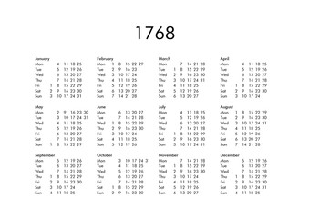 Calendar of year 1768