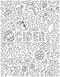 © Ansty art - Cider advertising. Vector poster with lettering and main cider symbols. Hand-drawn doodle style template for menu or flyer. Graphic concept for cider festival or tasting.