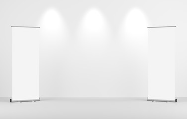 Wall Mural - wall mockup and roll up banner stand mockup.