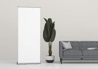 Wall Mural - wall mockup and roll up banner stand mockup.