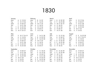 Wall Mural - Calendar of year 1830