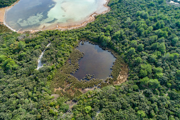 Sticker - Aerial view of freshwater lakes close to Osor on Cres Island, Croatia. 