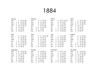 Wall Mural - Calendar of year 1884