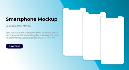 Wall Mural - triple smartphone screen mock up template for user experience and app design presentation. for websi