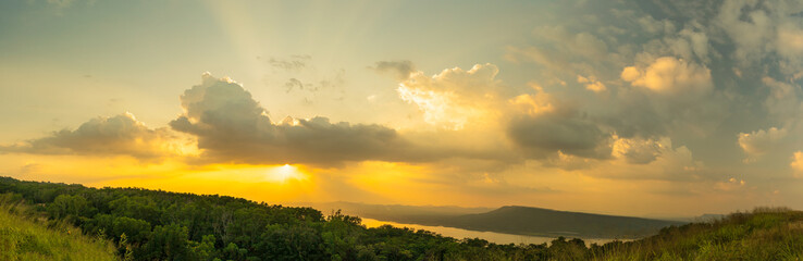 Wall Mural - panorama sunset sky with ray light in twilight time