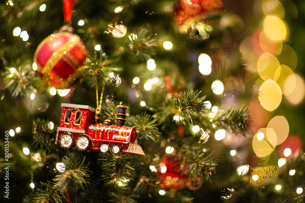 festive christmas and new year decorations - obrazy, fototapety, plakaty 