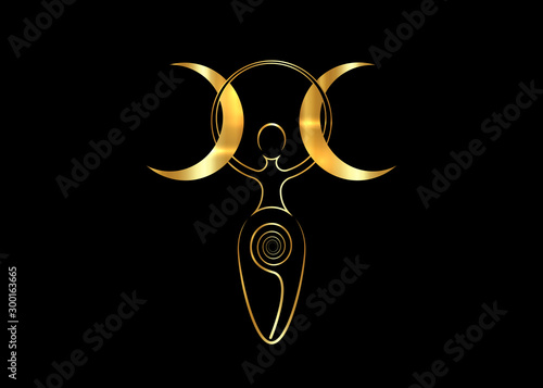 Photographie gold spiral goddess of fertility and triple moon Wiccan