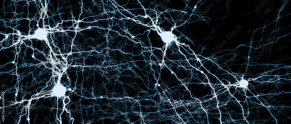 Signal transmitting neuron or nerve cell- 3d illustration - obrazy, fototapety, plakaty 