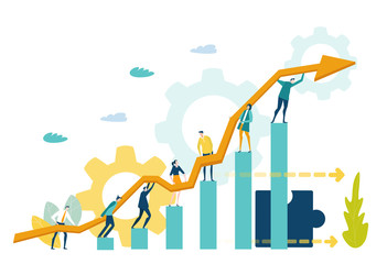Wall Mural - Business people walking up at the stars with arrow, which shows the growth up, success and financial developing. Business concept illustration