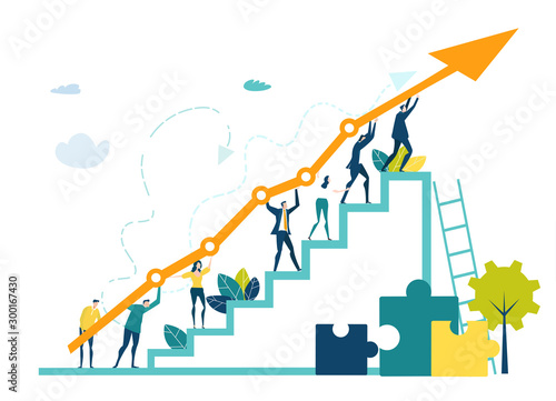 Fotomural Business people walking up at the stars with arrow, which shows the growth up, success and financial developing