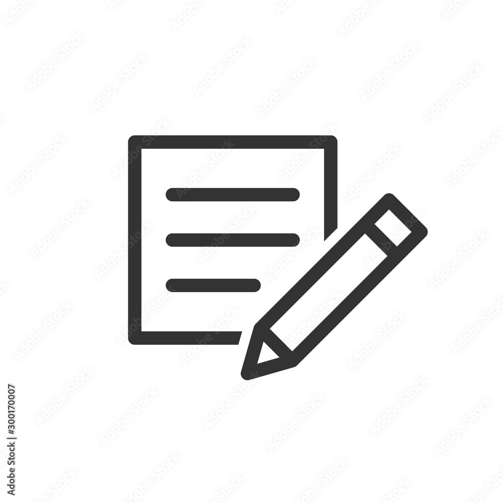 Blogging icon in flat style. Document with pen vector illustration on white isolated background. Content business concept. - obrazy, fototapety, plakaty 
