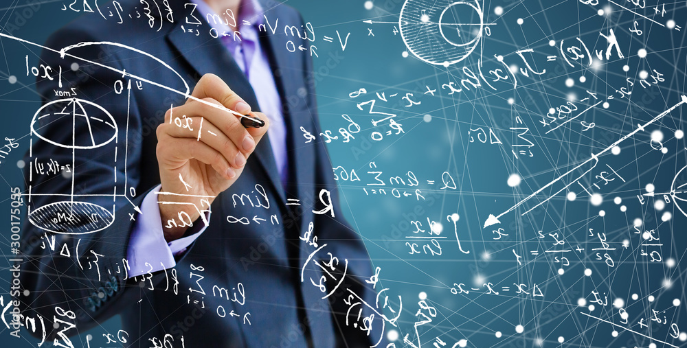 Person Writing Math Man writing math formulas on the screen Stock Photo | Adobe Stock