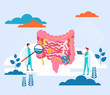 Bowel disease searching. Health care medicine concept. Vector flat graphic design cartoon illustration