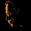 Old man with glasses portrait silhouette in contrast backlight. Vector. Illustration.