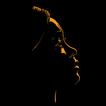 African Woman Portrait Silhouette In Contrast Backlight. Vector. Illustration.