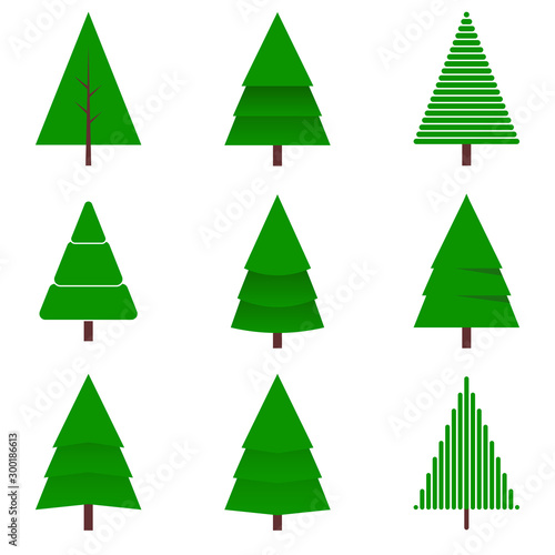 Set of Christmas or New Year green trees.Christmas symbols isolated on a whit...