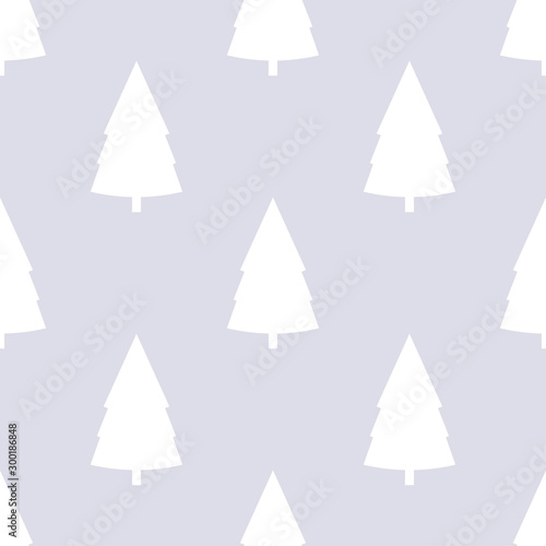 Christmas or New Year seamless pattern with white Christmas trees on a blue b...