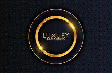 Wall Mural - Luxury elegant background with shiny gold circle element on dark black metal surface. Business presentation layout