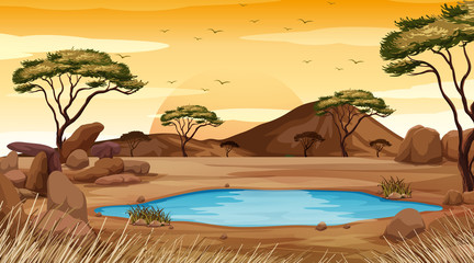 Canvas Print - Background scene with pond in the desert land