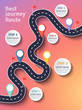 © zmicier kavabata - The Best Journey Route. Road trip and Journey route. Business and Journey Infographic Design Template with flags and place for your data. Winding road on a colorful background. Vector EPS 10