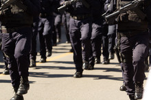 Close Up Of The Special Weapon And Assault Officers During A Parade Holding Their Assault Guns