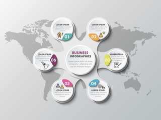 Wall Mural - 3d paper infographic elements for six options. Metaball business infographics. Template for circle infographic. Vector EPS 10