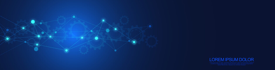 Website header or banner design with abstract geometric background and connecting dots and lines. Global network connection. Digital technology with plexus background and space for your text.