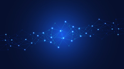 Digital technology background with connecting dots and lines. Abstract technical background of network connection and communication.