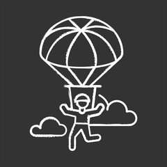 Poster - Parachuting chalk icon. Paragliding, paratrooping activity. Air extreme sport. Skydiving, hang gliding recreation. Flights in sky and jumps with parachute. Isolated vector chalkboard illustration