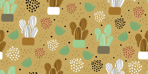 Seamless pattern with cactuses, succulents