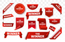 Winner Tags Isolated. Red Banners