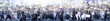 Lots of people walking in the City of London. Wide panoramic view of people crossing the road. London, UK