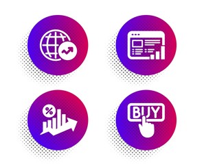 Wall Mural - Web report, Loan percent and World statistics icons simple set. Halftone dots button. Buying sign. Graph chart, Growth chart, Global report. E-commerce shopping. Finance set. Vector