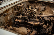Concept: Rusty Old Car Engine Bay