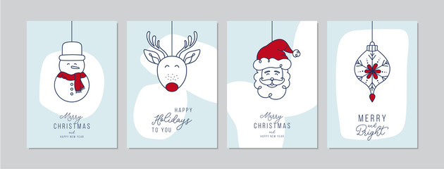 Wall Mural - Merry Christmas cards set with hand drawn Santa Claus and friends. Doodles and sketches vector Christmas illustrations, DIN A6.