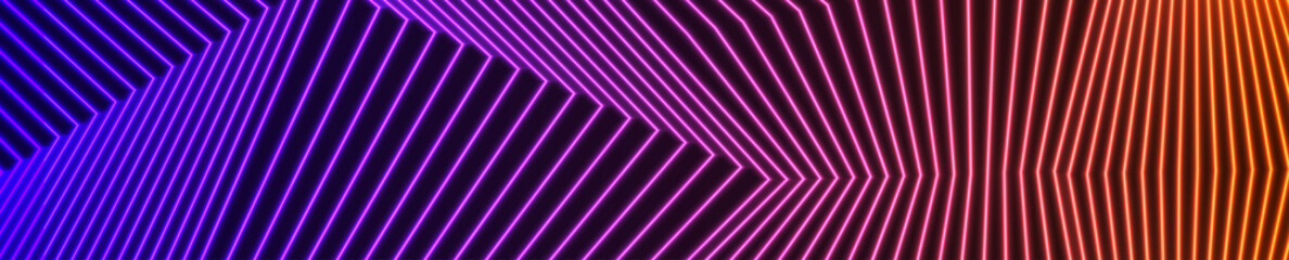 Violet and orange neon laser glowing curved 3d lines abstract tech background. Vector banner design