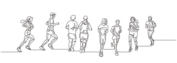 Wall Mural - Continuous one line drawing of people running. Concept of sport theme.