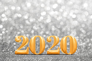 Poster - 2020 golden new years 3d rendering at abstract sparkling bright silver glitter  perspective background studio.luxury holiday backdrop mock up for display of product.holiday festive greeting card