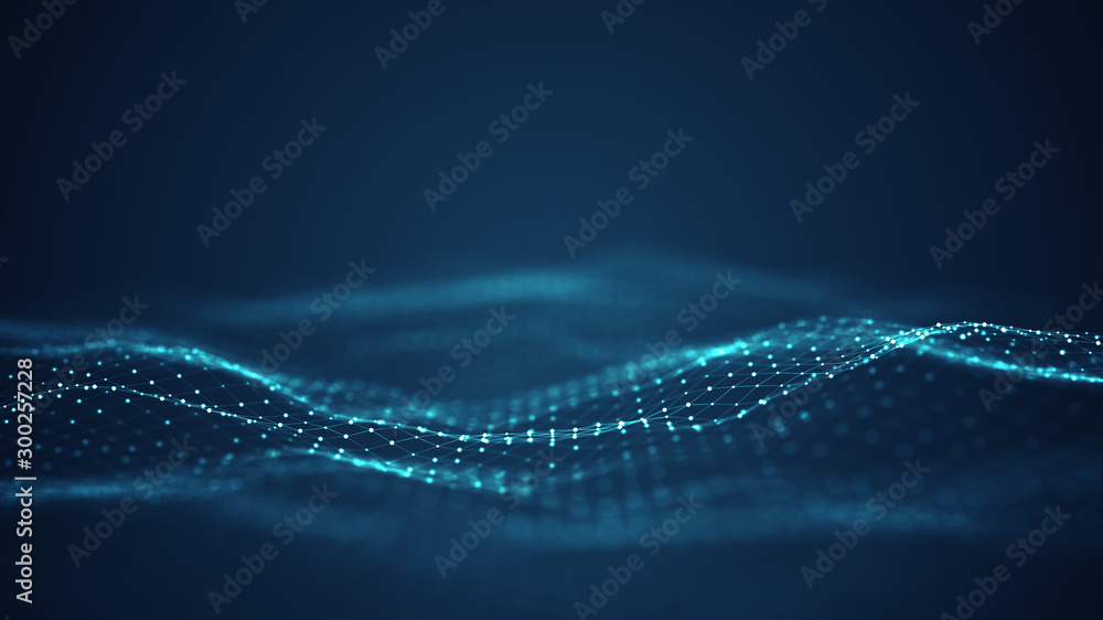 Technology digital wave background concept.Beautiful motion waving dots texture with glowing defocused particles. Cyber or technology background. - obrazy, fototapety, plakaty 