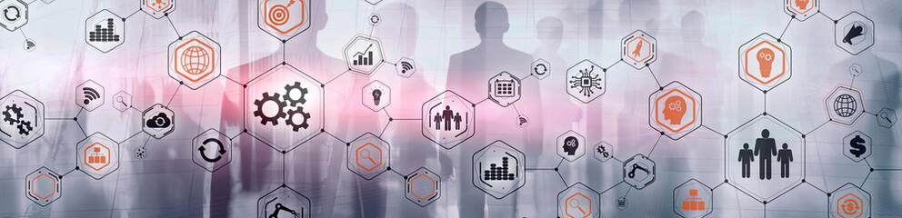 Wall Mural - gears mechanis and social media on virtual screen.