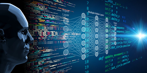 machine learning , artificial intelligence, ai, deep learning blockchain neural network concept. hea